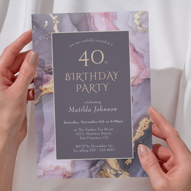 Invitación Elegante Fiesta de 40 Años (Elegant Agate 40th Birthday Party Invitation)