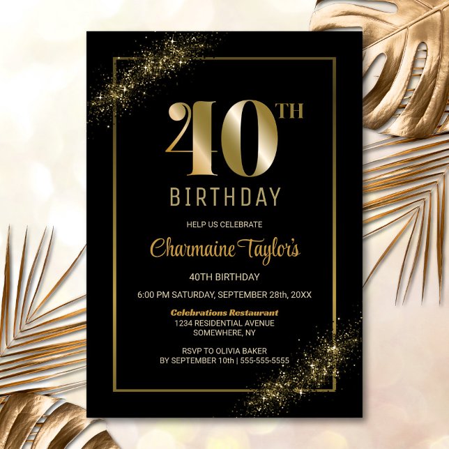 Invitación Elegante Fiesta de 40 años de oro negro (Subido por el creador)