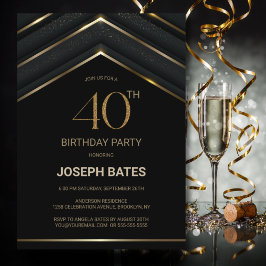 Invitación Elegante Fiesta de 40 años de oro negro