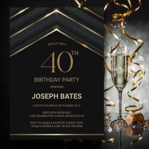 Invitación Elegante Fiesta de 40 años de oro negro