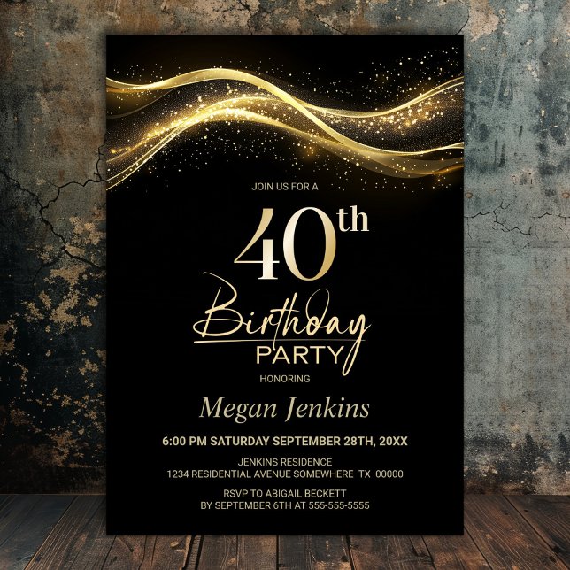 Invitación Elegante Fiesta de 40 años de oro negro (Subido por el creador)