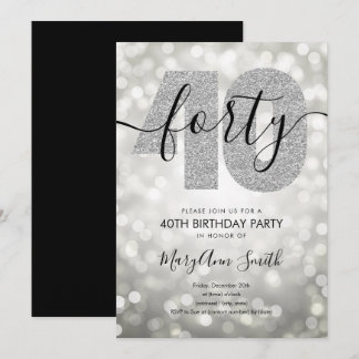 Invitación Elegante Fiesta de 40 años de plata moderna