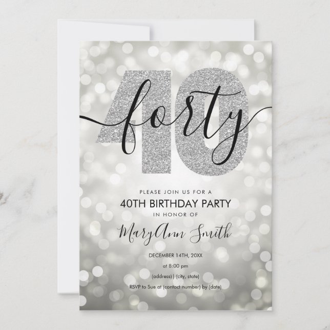Invitación Elegante Fiesta de 40 años de plata moderna (Anverso)