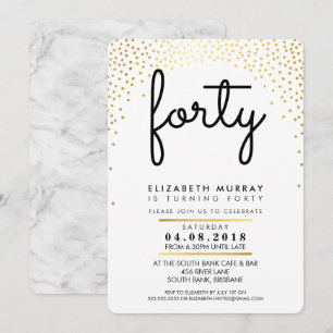 Invitación ELEGANTE fiesta DE 40 AÑOS INVITE gold confetti