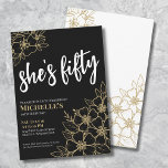 Invitación Elegante Fiesta de 50 Años del Oro Negro<br><div class="desc">Floral Cincuenta Oro Negro Invitación a la Fiesta de Cumpleaños 50. Una divertida pero elegante invitación a la fiesta de cumpleaños número 50 con flores negras, doradas y blancas para los jóvenes en el corazón. Por favor, tenga en cuenta que el oro no tendrá ningún brillo real, es simplemente un...</div>