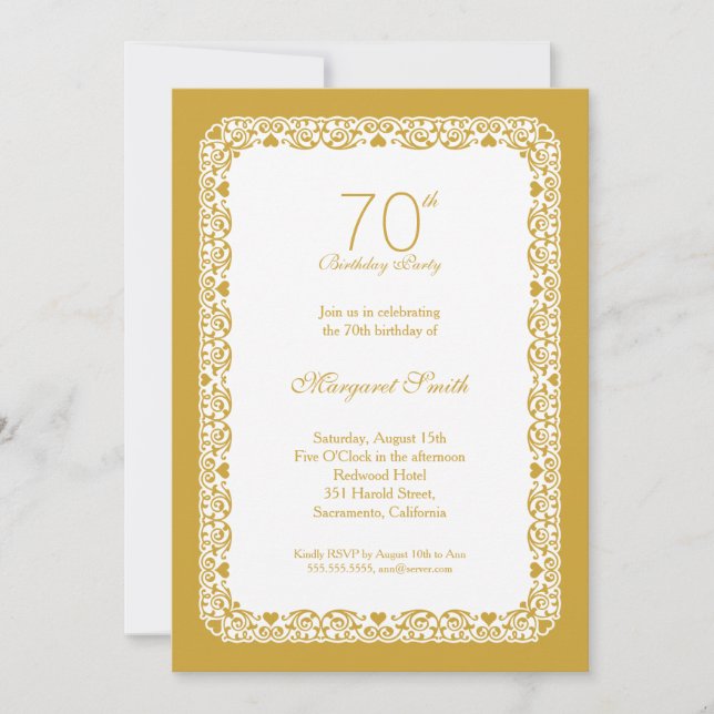 Invitación Elegante fiesta de 70 años de oro de encaje (Anverso)