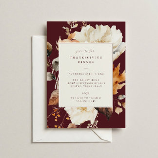 Invitación Elegante fiesta de Acción de Gracias con flores de