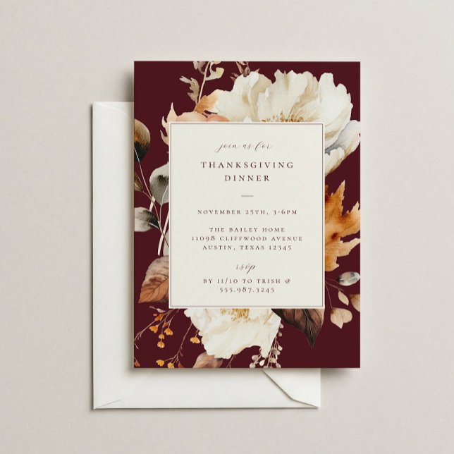Invitación Elegante fiesta de Acción de Gracias con flores de (Subido por el creador)