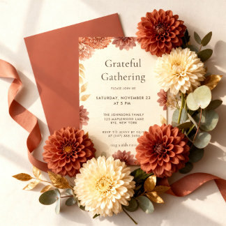 Invitación Elegante fiesta de Acción de Gracias con flores de