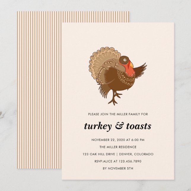 Invitación Elegante fiesta de Acción de Gracias en Turquía (Anverso / Reverso)