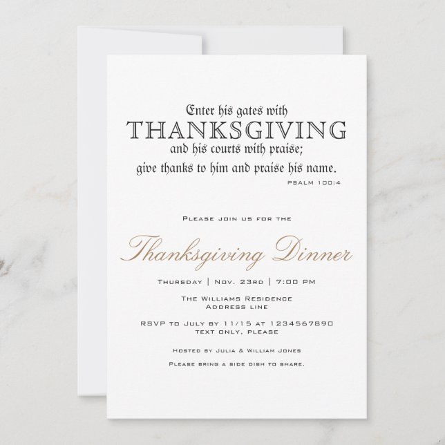 Invitación Elegante Fiesta De Acción De Gracias Psalm 100:4 (Anverso)