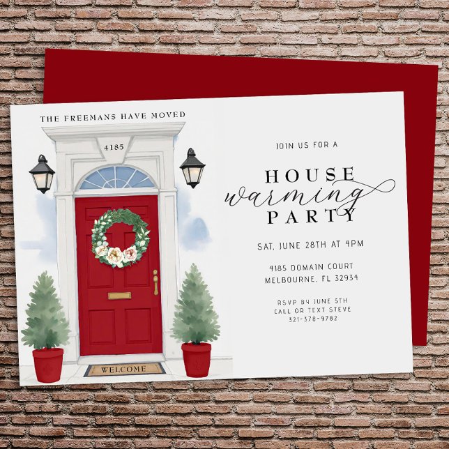 Invitación Elegante Fiesta de acuarela (Housewarming Party Invite - Red Door)