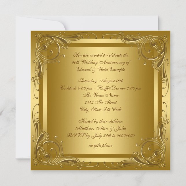 Invitación Elegante Fiesta de Aniversario Boda de Oro (Anverso)