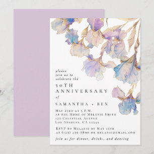 Invitación Elegante Fiesta de Aniversario con Iris Floral Acu