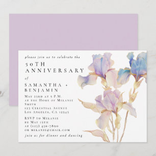 Invitación Elegante Fiesta de Aniversario con Iris Floral Acu