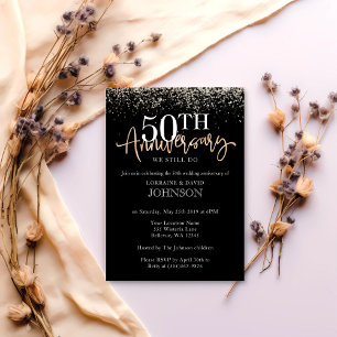 Invitación Elegante Fiesta de Aniversario de 50 años con Bril