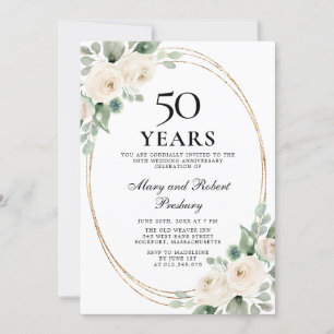 Invitación Elegante fiesta de aniversario de 50 años Floral d