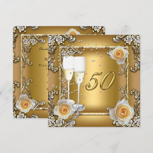 Invitación Elegante Fiesta de Aniversario de Bodas de Oro de  (Anverso / Reverso)