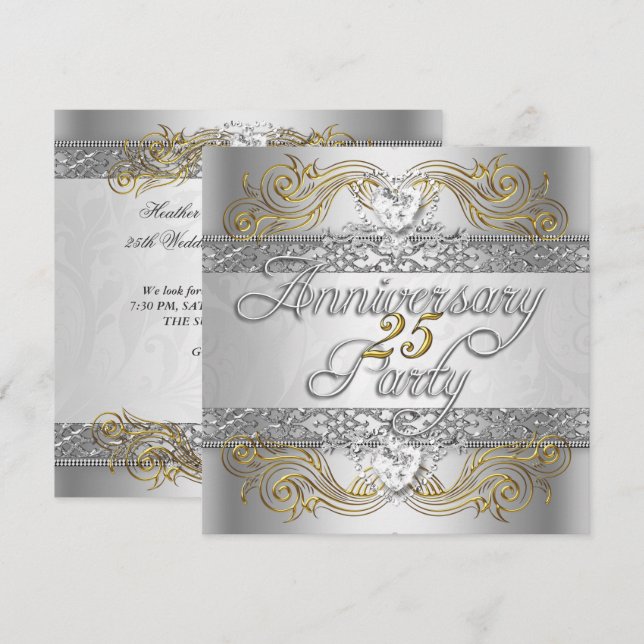 Invitación Elegante Fiesta de Aniversario de Bodas de Plata (Anverso / Reverso)