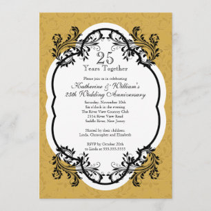 Invitación Elegante Fiesta de Aniversario de Damasco Dorado V