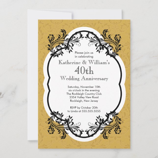 Invitación Elegante Fiesta de Aniversario de la Boda de la Vi (Anverso)
