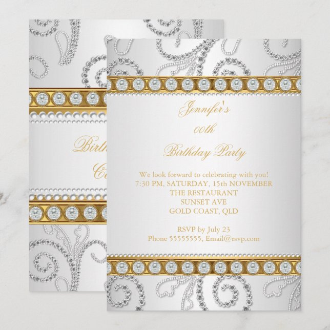 Invitación Elegante Fiesta de Aniversario de la Perla del Dia (Anverso / Reverso)