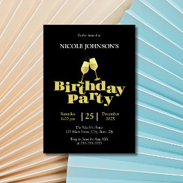 Invitación Elegante Fiesta de Aniversario de Nacimiento Negro