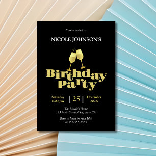 Invitación Elegante Fiesta de Aniversario de Nacimiento Negro