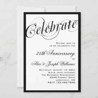 Invitación Elegante fiesta de aniversario en blanco y negro