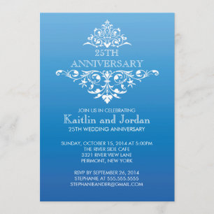 Invitación Elegante Fiesta de Aniversario Vintage Azul con Fl