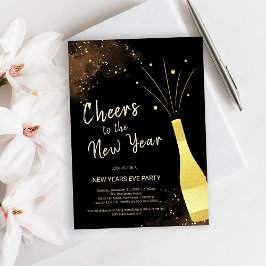 Invitación Elegante Fiesta de Año Nuevo con Champán de Oro