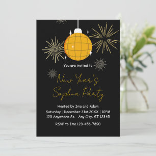 Invitación Elegante Fiesta de Año Nuevo con fuegos artificial