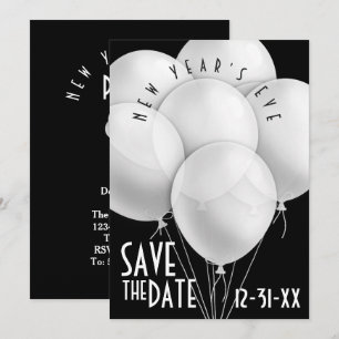 Invitación Elegante Fiesta de Año Nuevo de los Globos Blancos