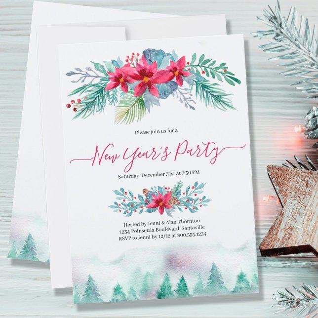 Invitación Elegante Fiesta de Año Nuevo del bosque de inviern (Subido por el creador)
