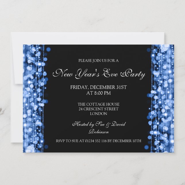 Invitación Elegante Fiesta de Año Nuevo esparce azul (Anverso)