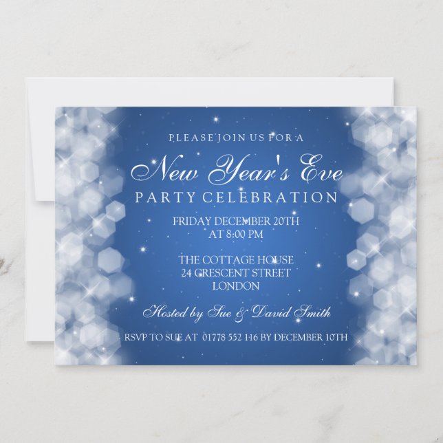 Invitación Elegante Fiesta de Año Nuevo esparcen azul (Anverso)