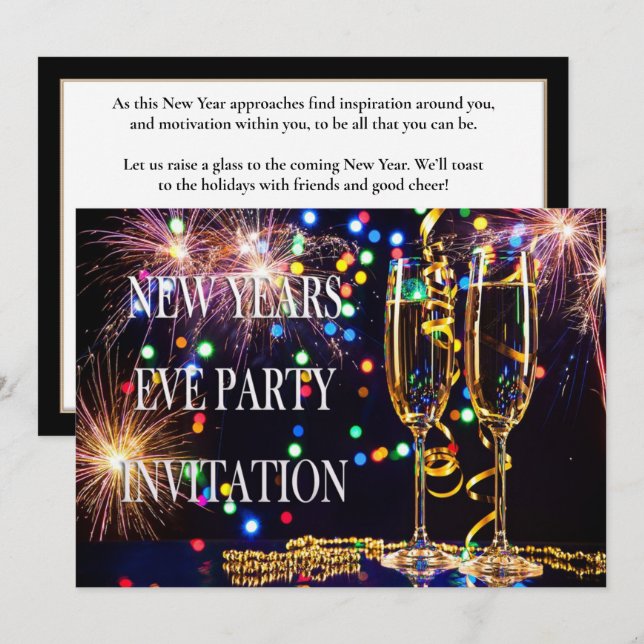 Invitación Elegante Fiesta de Año Nuevo festivo (Anverso / Reverso)