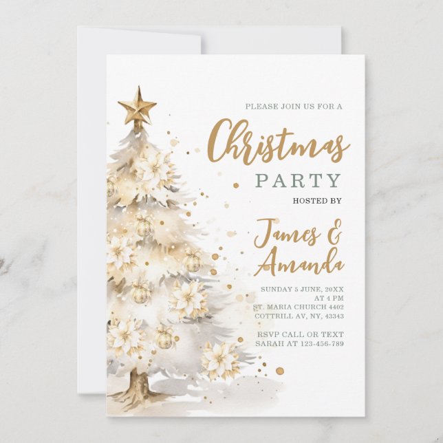 Invitación Elegante Fiesta de árbol de navidad blanco estrell (Anverso)