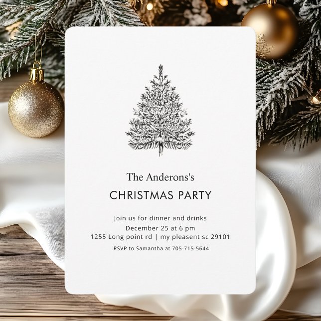 Invitación "Elegante Fiesta de Árbol de Navidad Blanco y Negr (Subido por el creador)