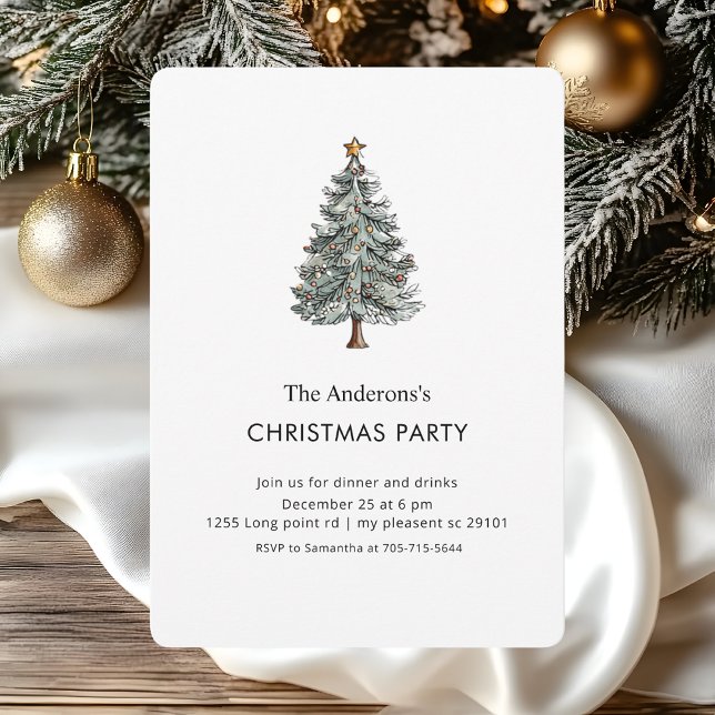 Invitación Elegante Fiesta de Árbol de Navidad de acuarela (Subido por el creador)