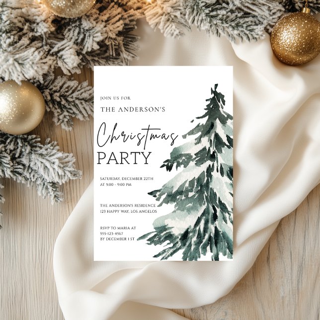 Invitación Elegante Fiesta de Árbol de Navidad de acuarela (Subido por el creador)