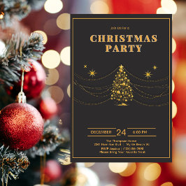 Invitación Elegante Fiesta de Árbol de Navidad de Oro Negro