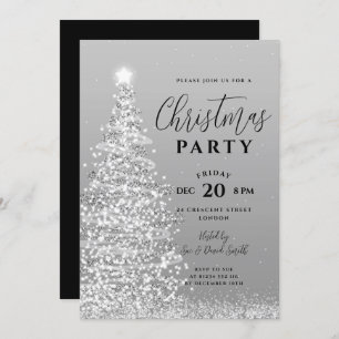 Invitación Elegante Fiesta de Árbol de Navidad Fiesta Plata