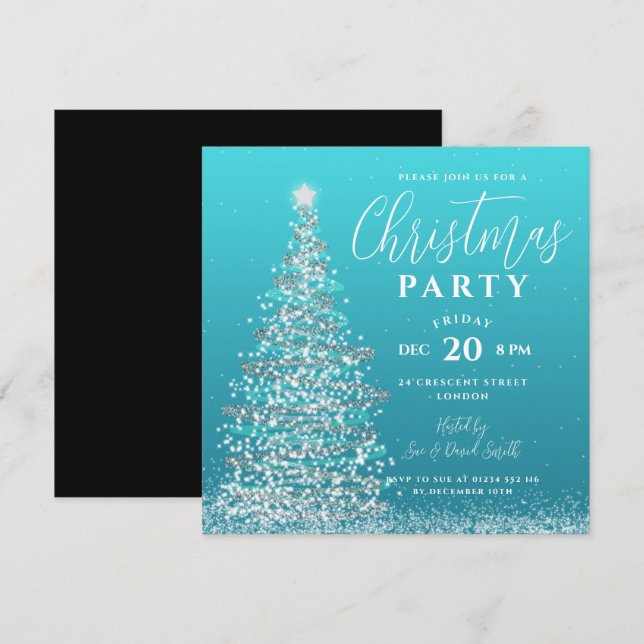 Invitación Elegante Fiesta de árbol de Navidad Fiesta Verde a (Anverso / Reverso)