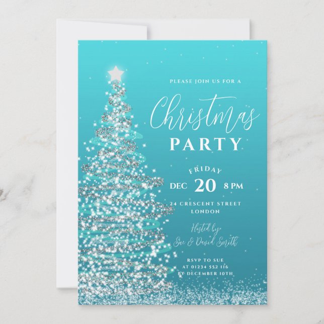 Invitación Elegante Fiesta de árbol de Navidad Fiesta Verde a (Anverso)