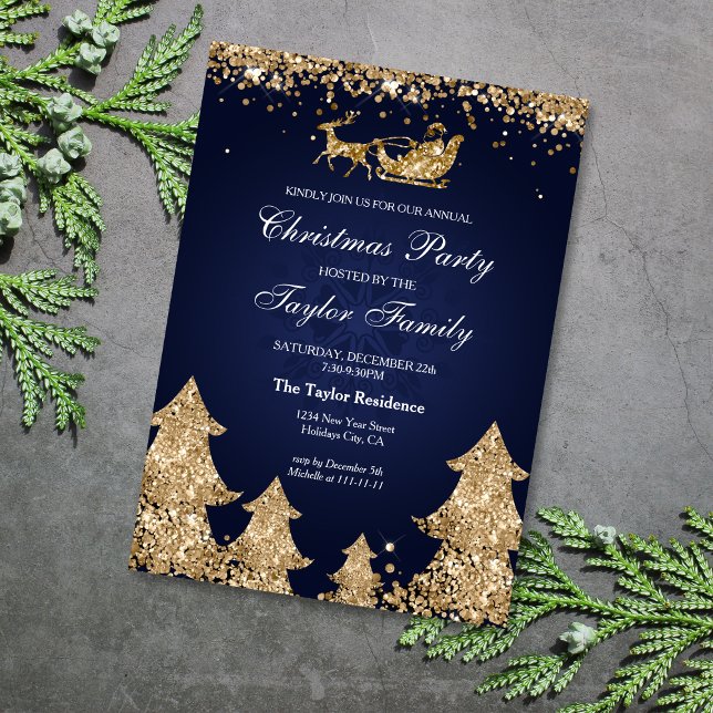 Invitación Elegante Fiesta de árbol de Navidad Purpurina de o (Subido por el creador)