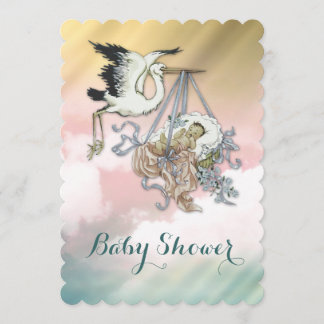 Invitación Elegante Fiesta de Baby Shower con Cigüeña Vintage