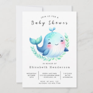 Invitación Elegante Fiesta de Baby Shower de Ballena Editable