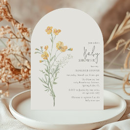 Invitación Elegante Fiesta de Baby Shower Floral Amarillo