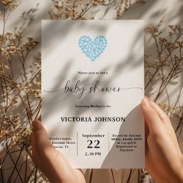 Invitación Elegante Fiesta de Baby Shower Gentle Blue Heart